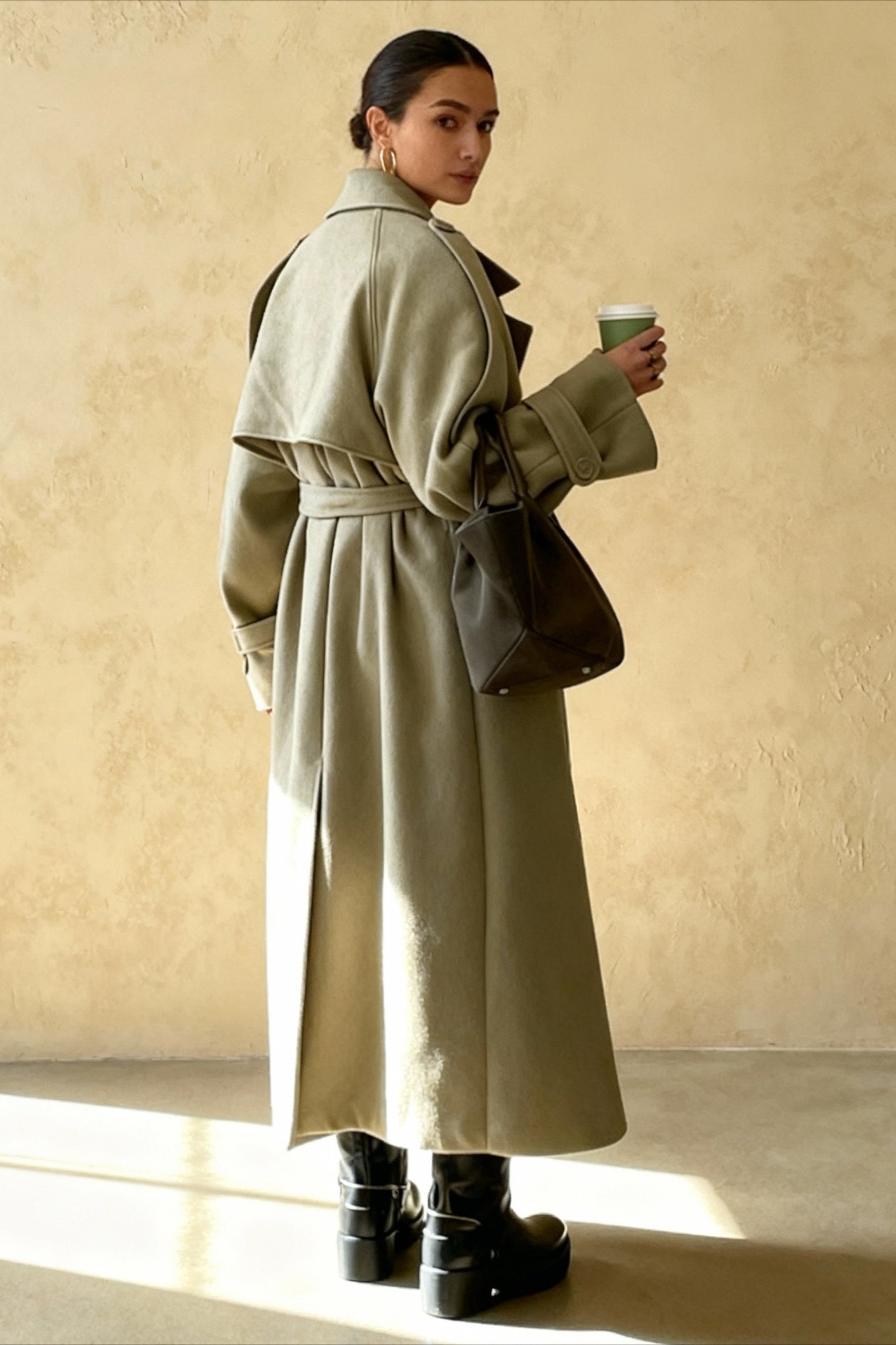 TurnDown Collar LaceUp Loose Overcoat