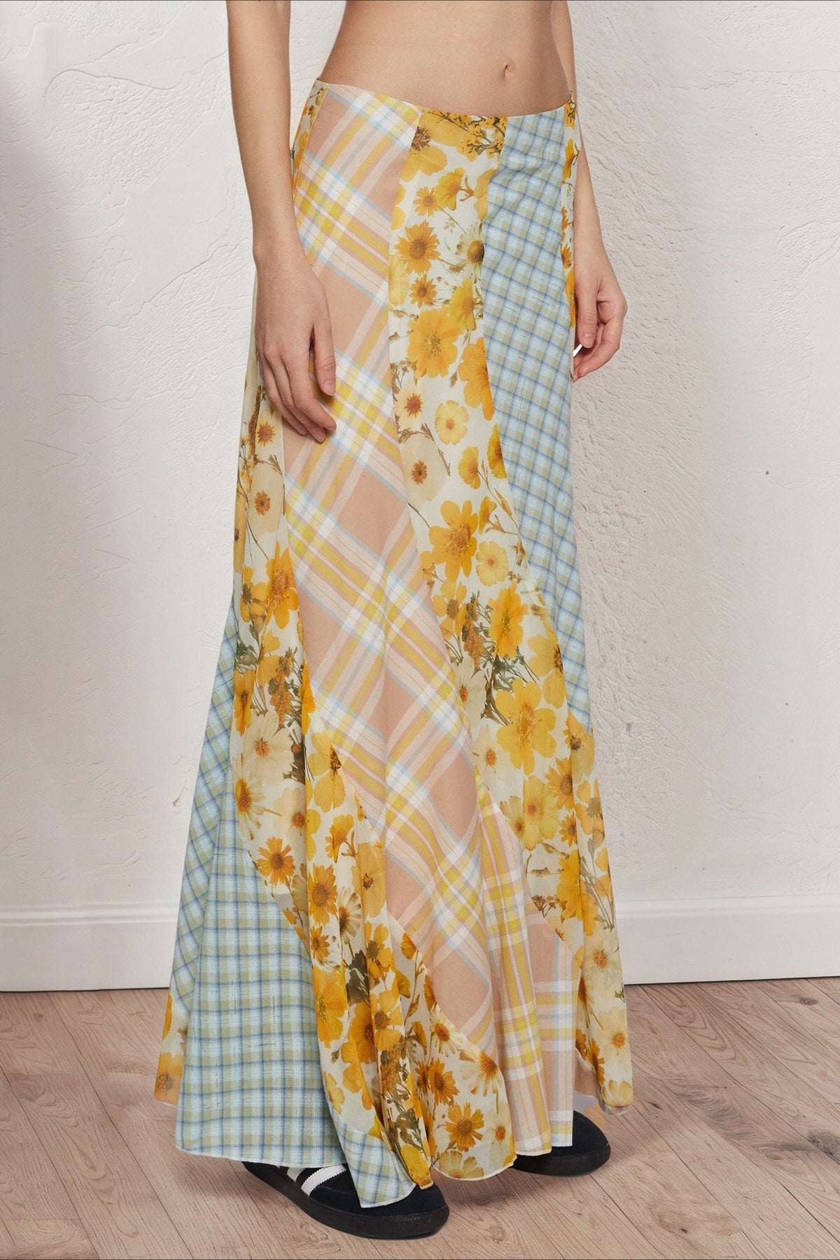 Floral Plaid Patchwork Low Waist Mermaid Maxi Skirt 5