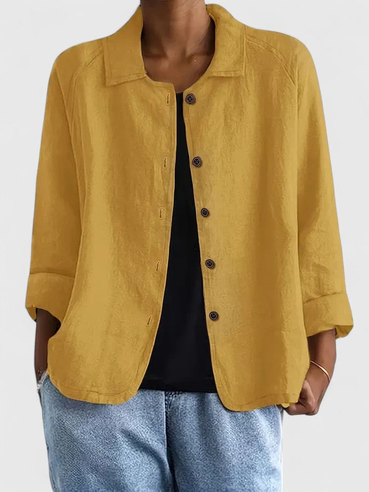Collared Long Sleeve Button Front Linen Look Shirt