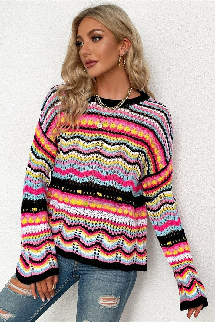 Casual Colorblock Knit Sweater