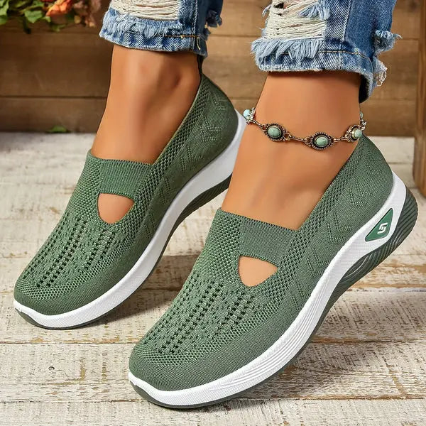 Mesh Knit Slip On Platform Sneakers