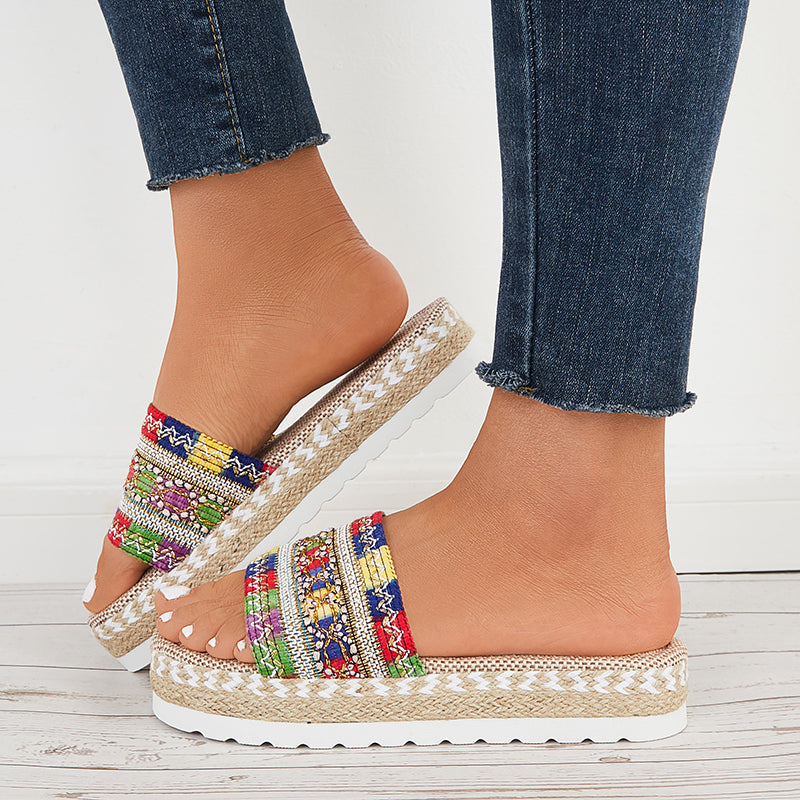 Open Toe Espadrilles Platform Slide Sandals Summer Slippers