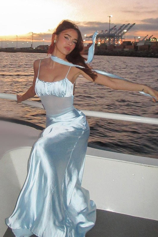 Satin Mesh Slip Dress