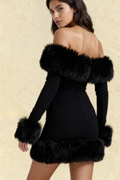 Black Bateau Stylish Neck Mini Dress