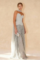 Beaded Strapless Sky Blue Maxi Dress