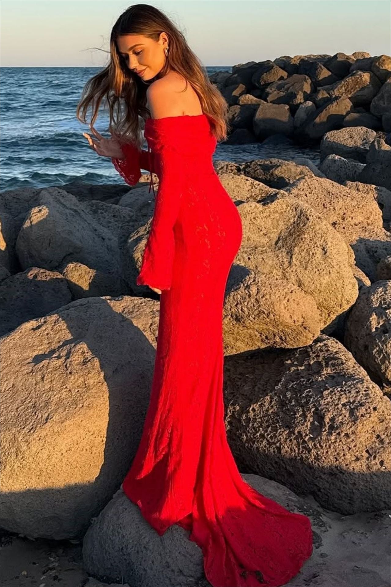 Lace Bustier Bell Sleeve Maxi Dress - View 12