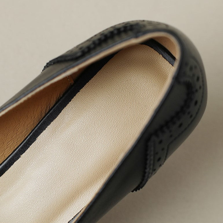Square Toe Bow Brogue Detail Kitten Heel Pumps