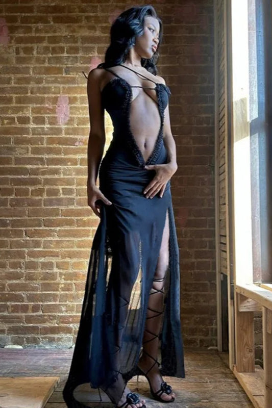 Asymmetric Ruched Cut Out Sleeveless Maxi Dress