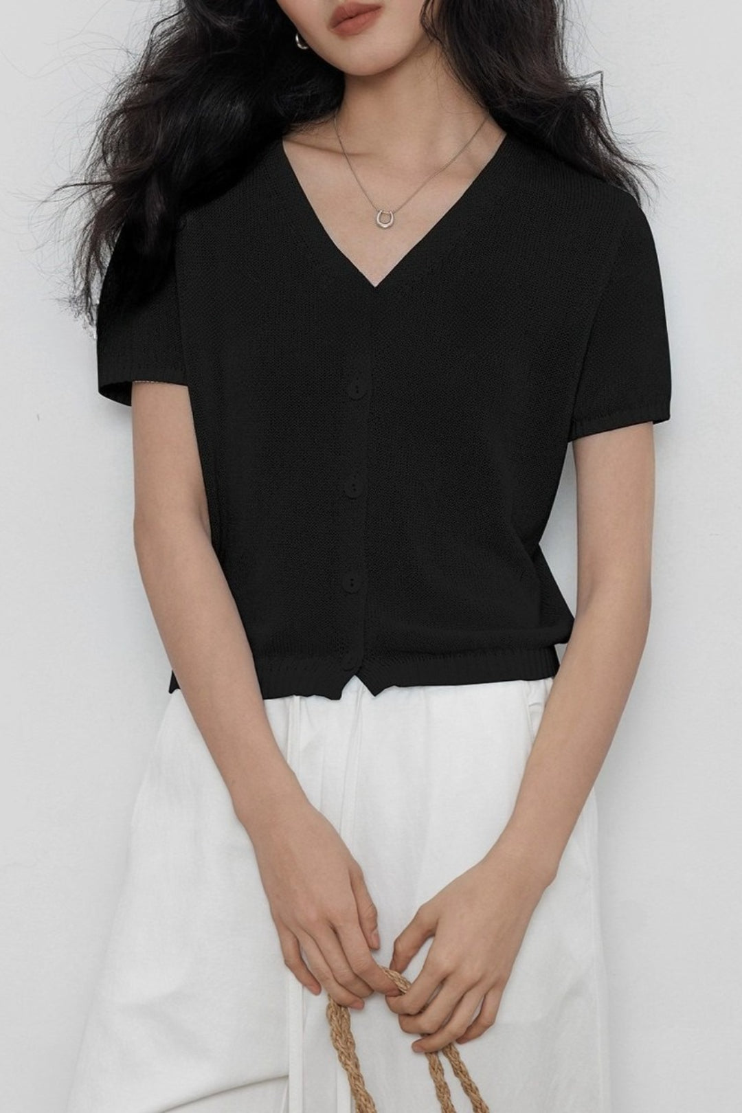 VNeck Short Sleeve Knit Top