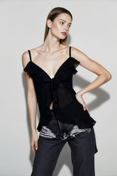 White Sheer V Neck Ruffle Cami Top