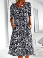 Ditsy Floral Round Neck Short Sleeve Pocket Midi Dress 6