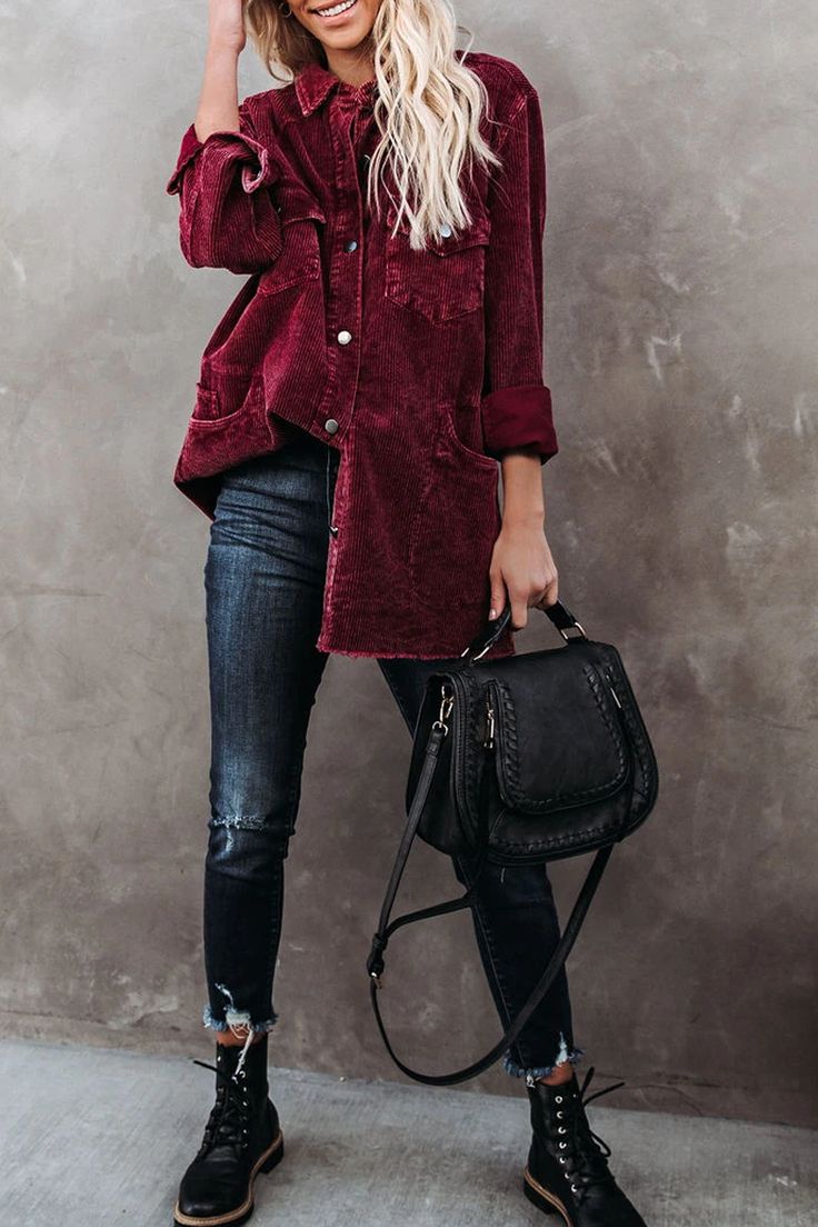 Oversized Corduroy Distressed Coat