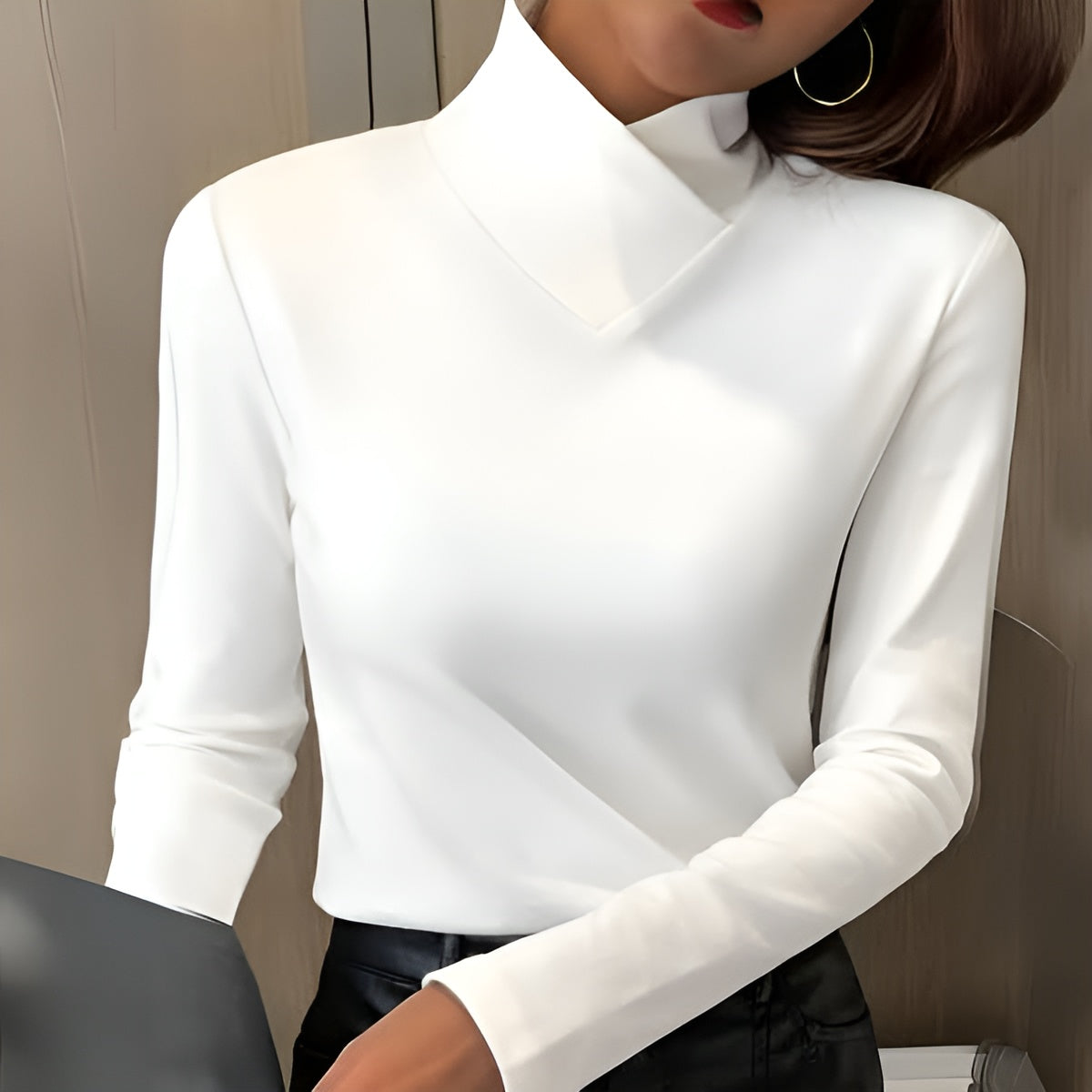 Asymmetric Turtleneck Long Sleeve Slim Top