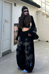 American Hip Hop Plus Size Fleece Lined Loose Wide Leg Pants