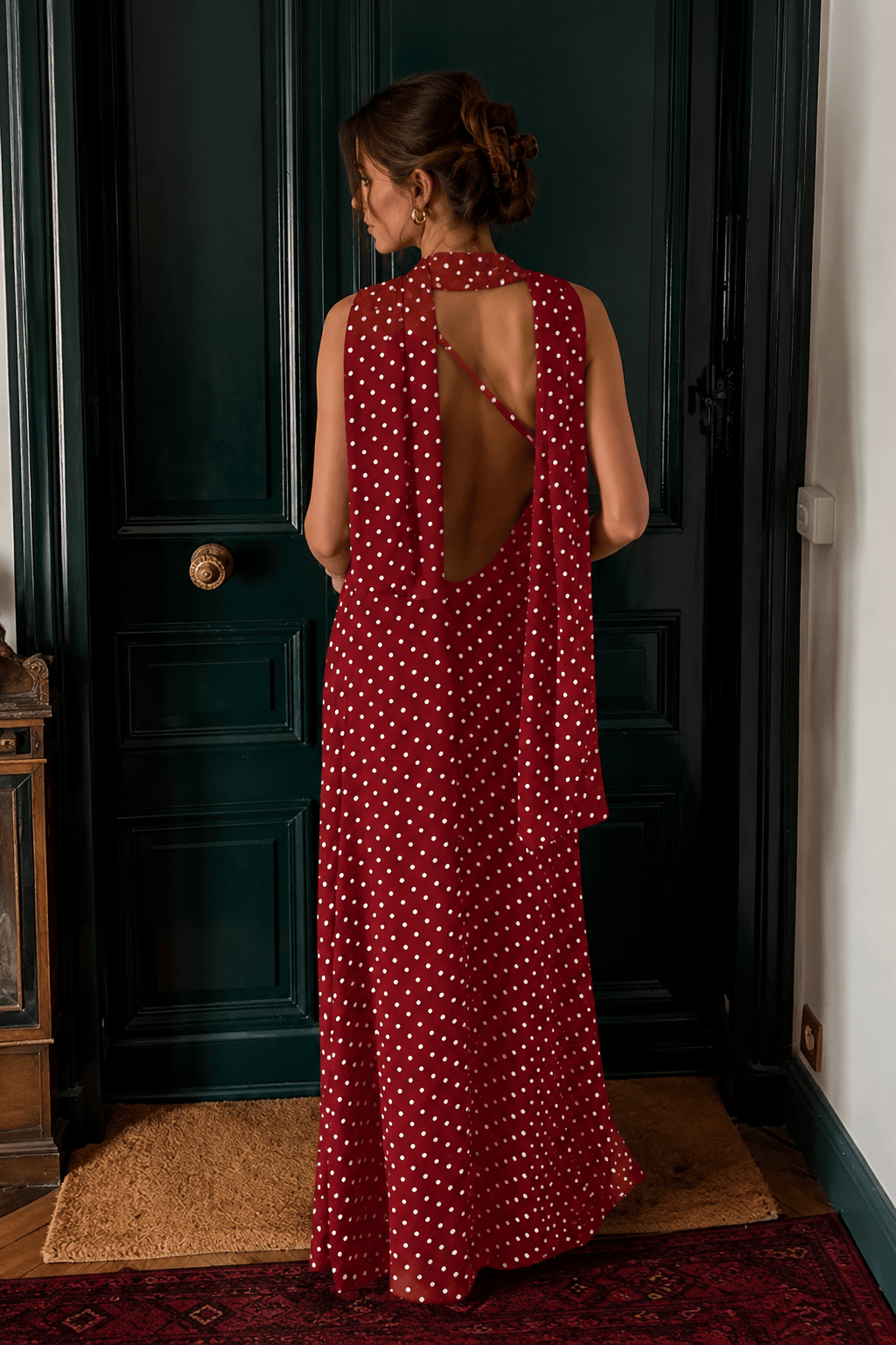 Polka Dot Backless Slim Fit Slip Dress