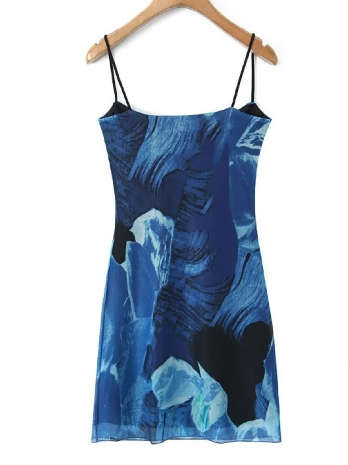 Abstract Print Mesh Cowl Neck Halter Cami Bodycon Mini Dress 10