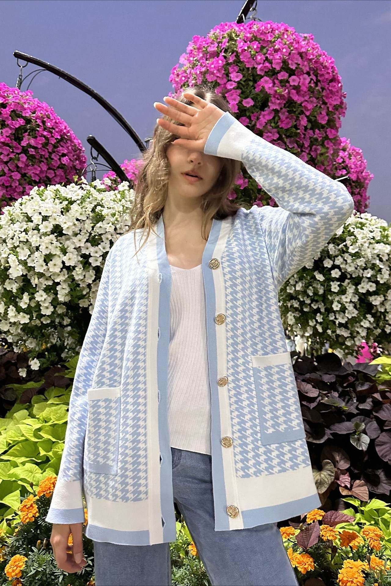 Houndstooth Long Sleeve Cardigan