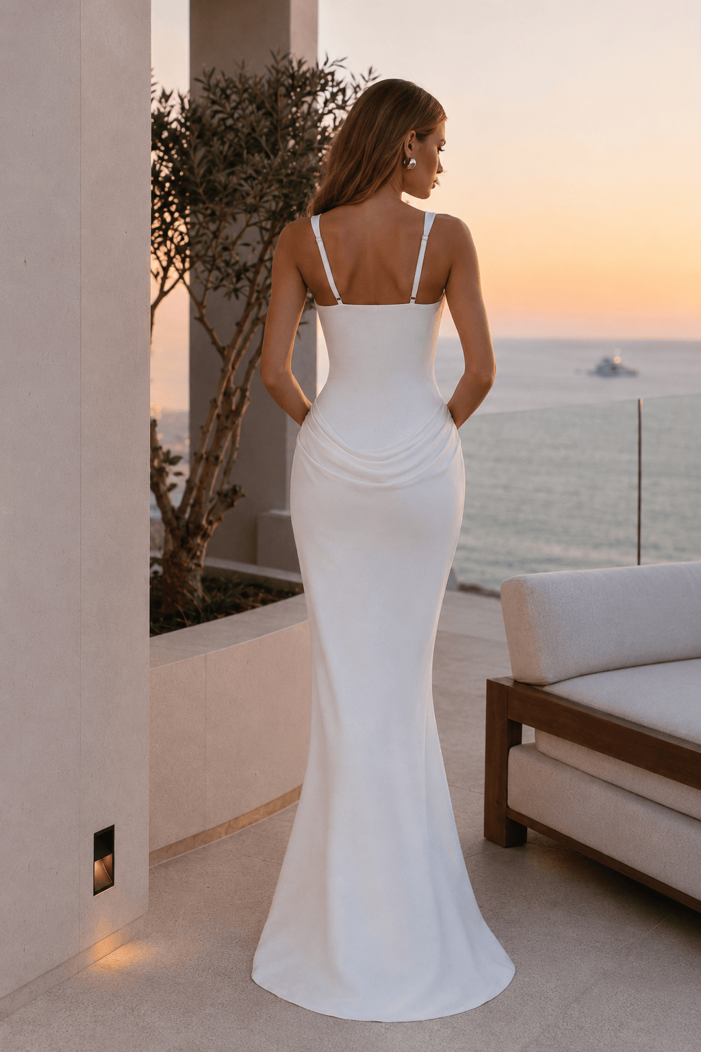 Solid Boned Waist Mermaid Maxi Slip Dress