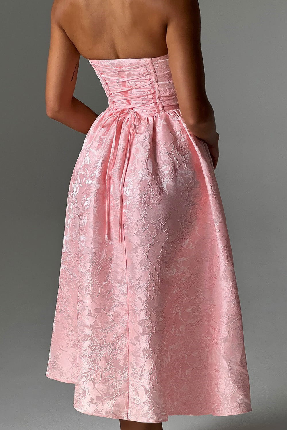 Solid Jacquard Strapless A-Line Party Dress