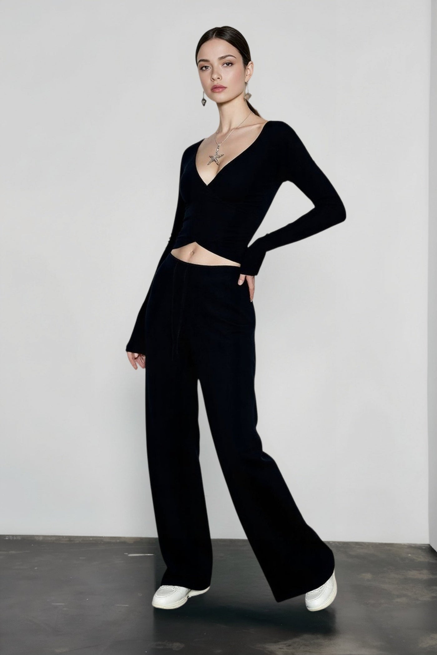 V Neck Tie Waist Two-Piece Set