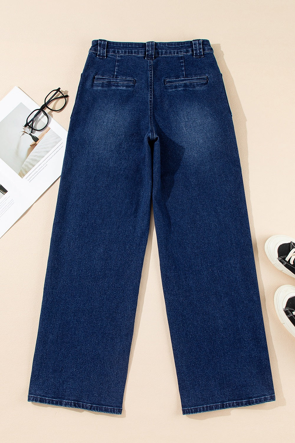 High Waist Front Patch Pocket Wide Leg Trouser Jeans 6