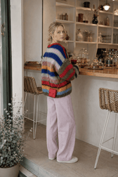 Fashion Contrasting O Neck Hollow Out Knitted Pullover Women Long Sleeve Loose Sweater