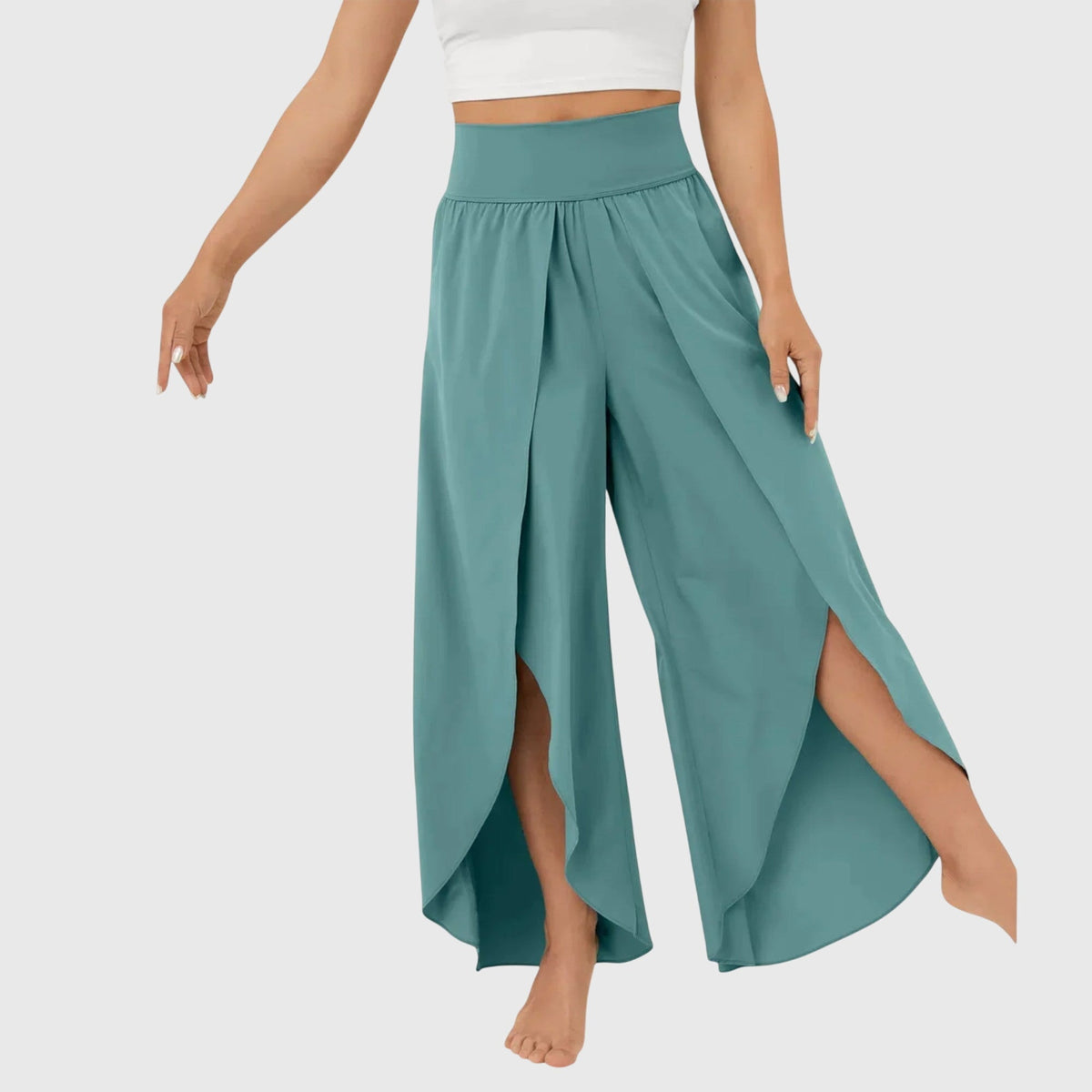 High Waist Split Front Layered Wide Leg Palazzo Pants