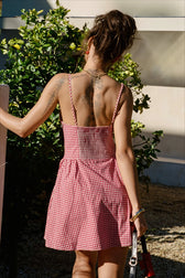 Plaid Lace Trim Button Cami Mini Dress