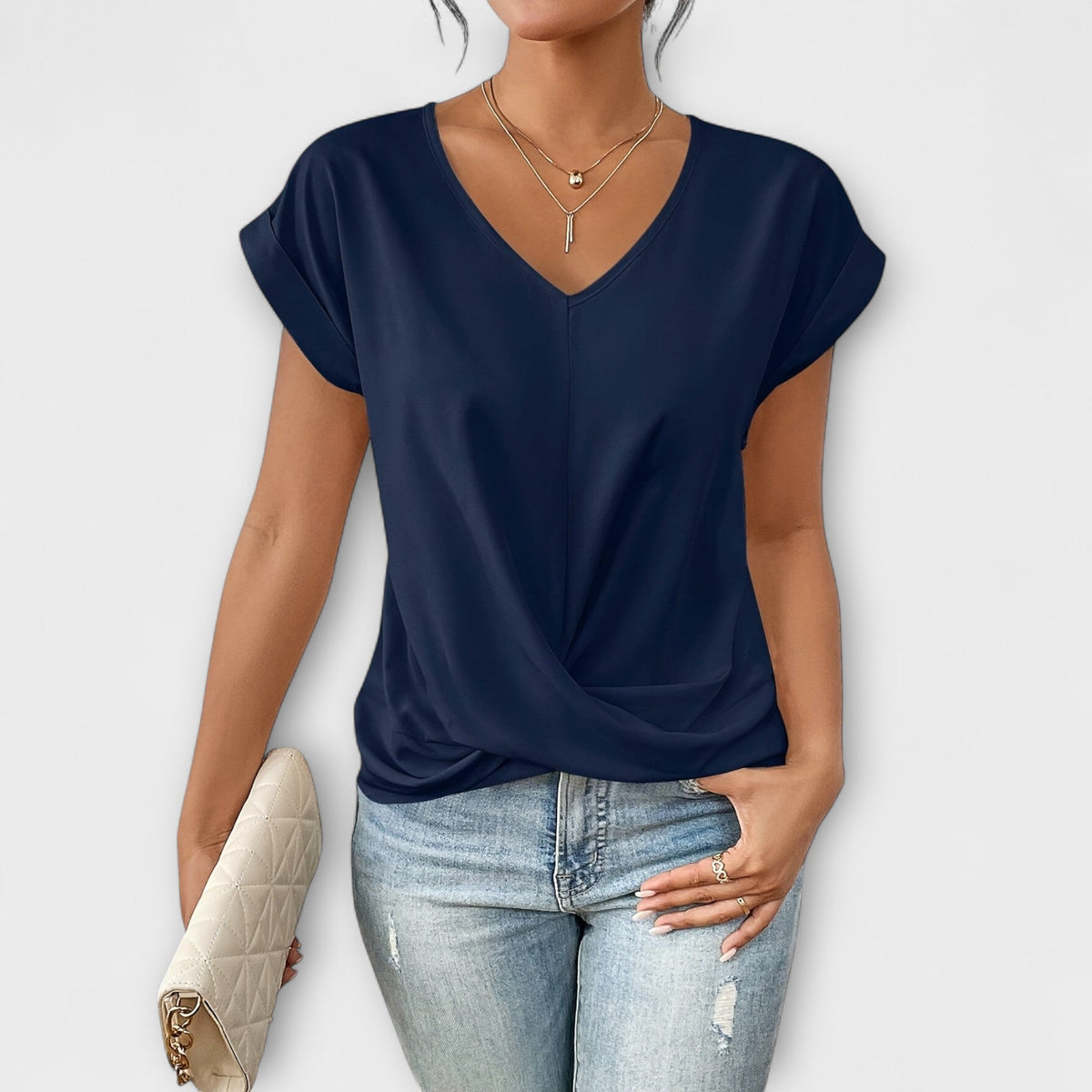 V-Neck Cap Sleeve Twist Front Top