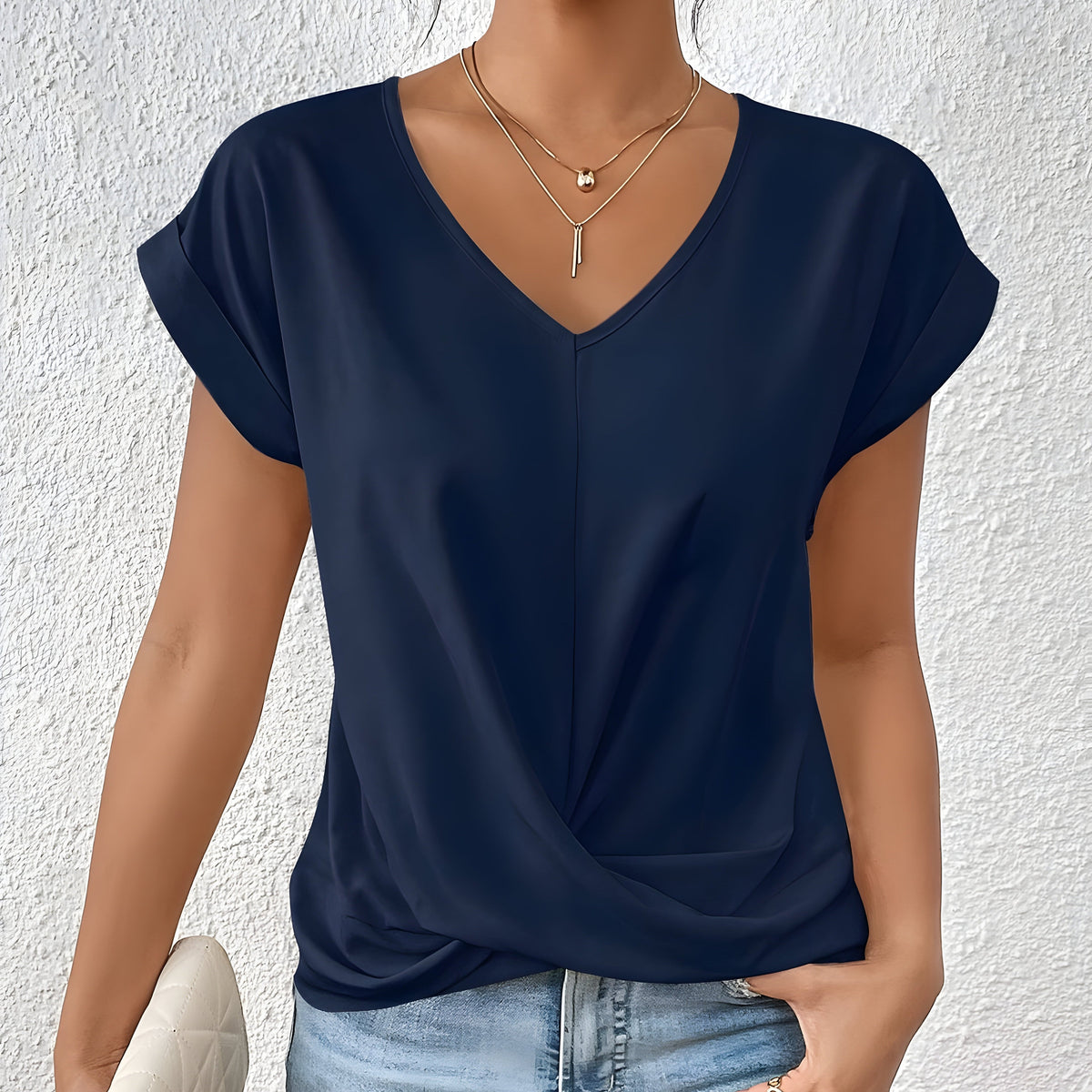 V-Neck Short Sleeve Twist Front Top