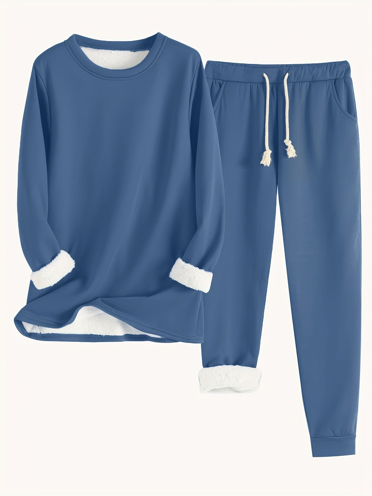Fleece Lined Crew Neck Top and Jogger Pants Two Piece Set
