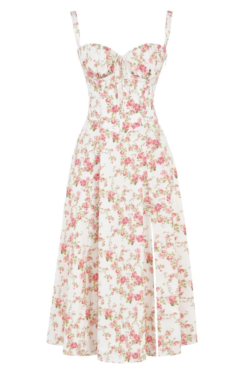 Oakley - Elegant French Style Belted Strap Dress Rose Flower