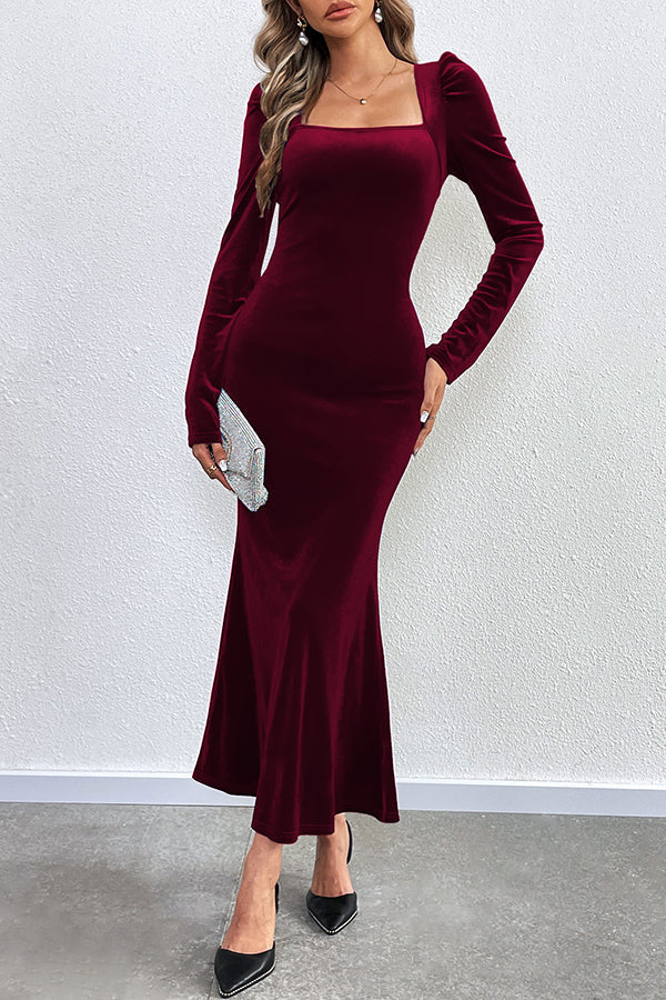 Velvet Long-sleeved Sexy Backless Slim Fit Fishtail Maxi Dress - View 4