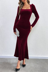 Velvet Long-sleeved Sexy Backless Slim Fit Fishtail Maxi Dress - View 4