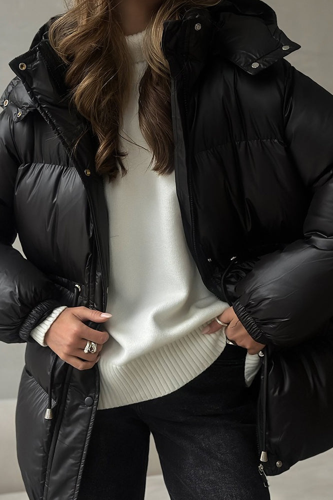 Drawstring Hooded Puffer Coat