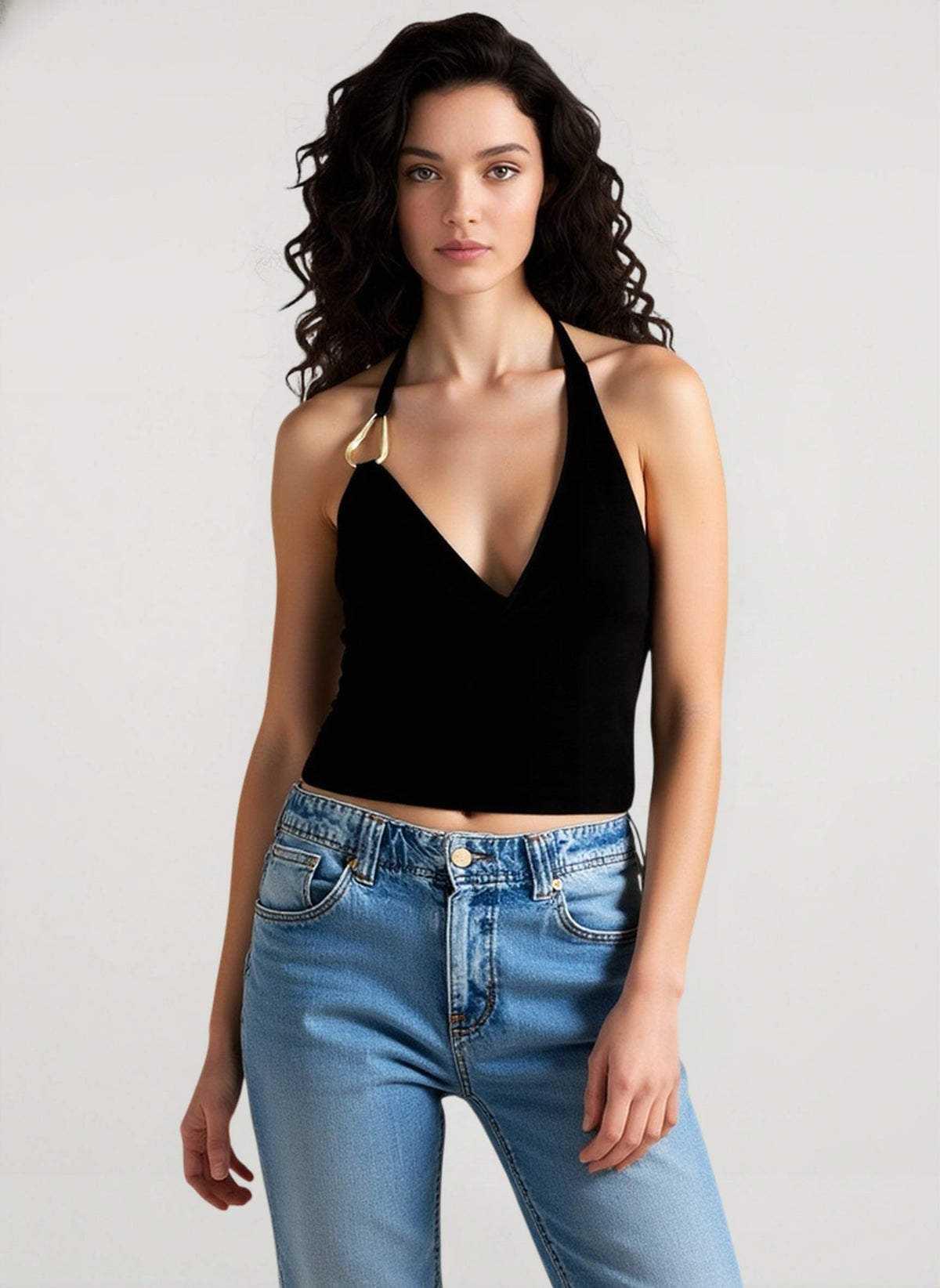 Cowl Neck Halter Neck Ring Detail Sleeveless Draped Top 3