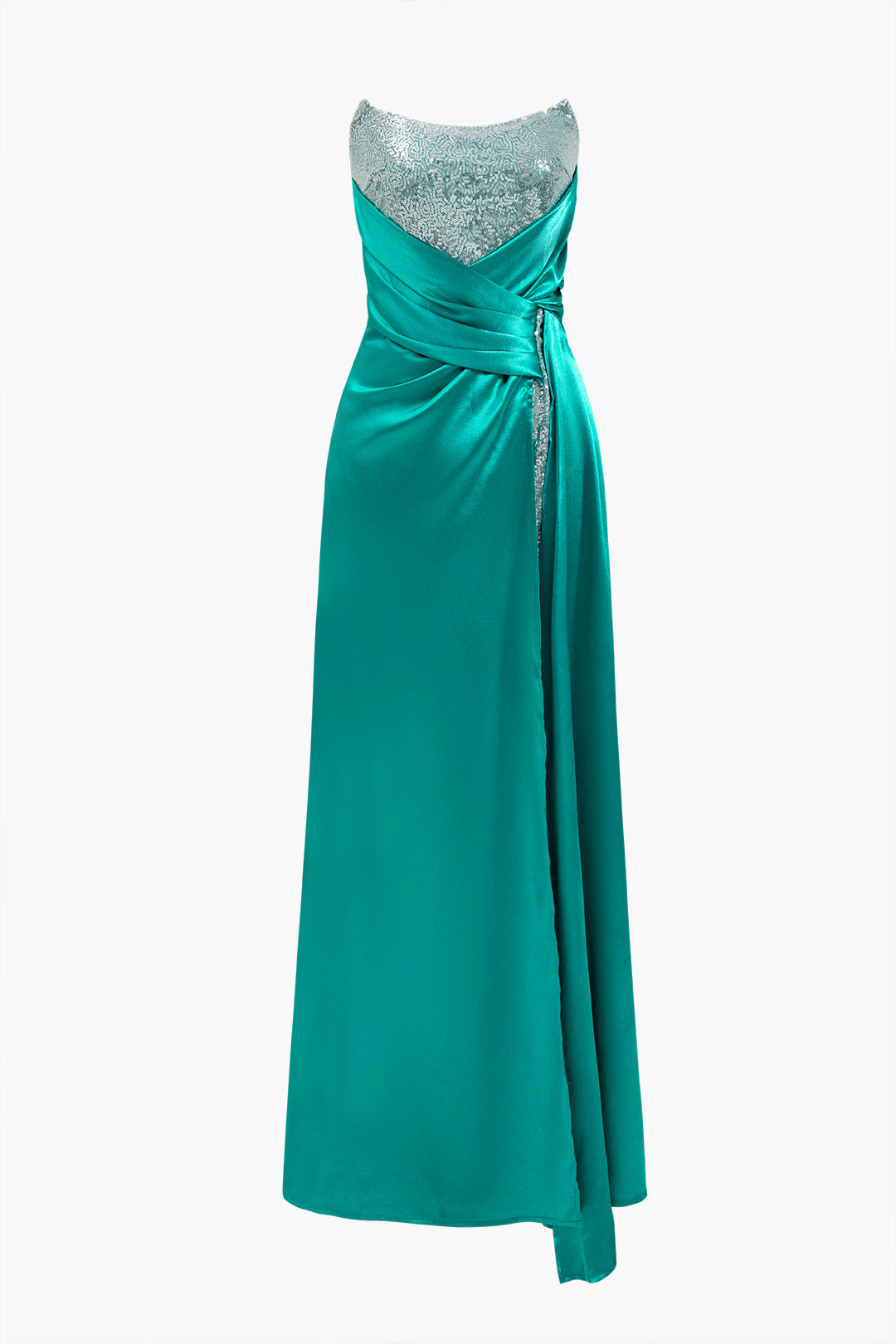 Strapless Sequin Slit Gown Maxi Dress - View 6