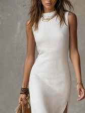 Mock Neck Sleeveless High Split Bodycon Midi Dress 5