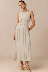 Knit Sleeveless Pintuck A-Line Maxi Dress