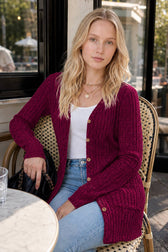 Brushed Ribbed Long Sleeve Cardigan