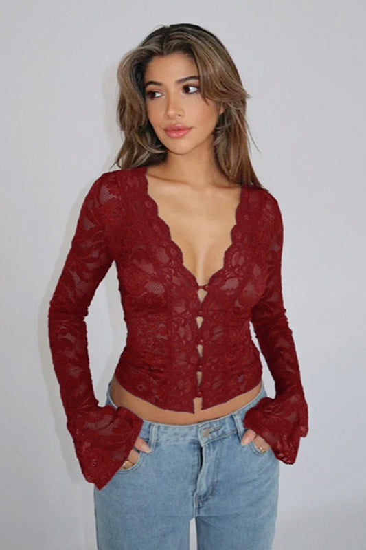 Deep V-Neck Lace Crop Top
