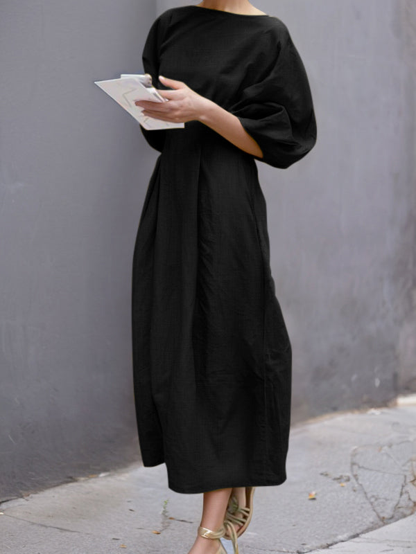 Boat Neck Pocket Cocoon Maxi Dress 3
