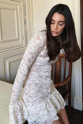 Lace Panel Double Ruffle Bodycon Mini Lace Dress