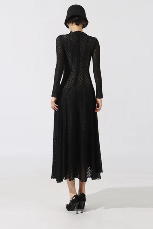 Hollow Out Mesh High Collar Slim Fit Maxi Dress 6