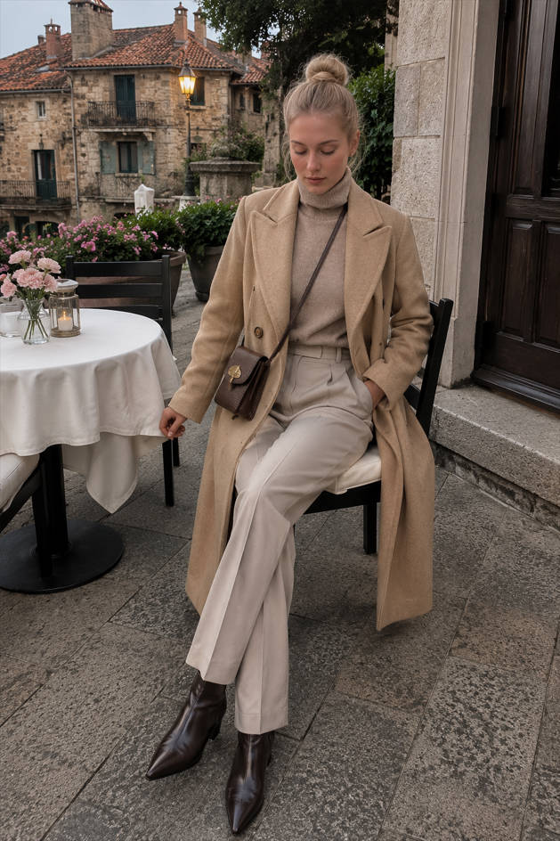 Double Breasted Notch Lapel Wool Look Longline Coat 4