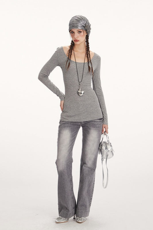 Sheer Lace Trim Long Sleeve Top