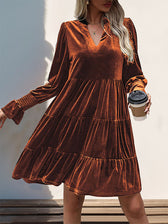Velvet V-Neck Long Sleeve Tiered Mini Dress 4