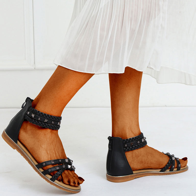 Rubber Flats Weave Rivet Casual Sandals