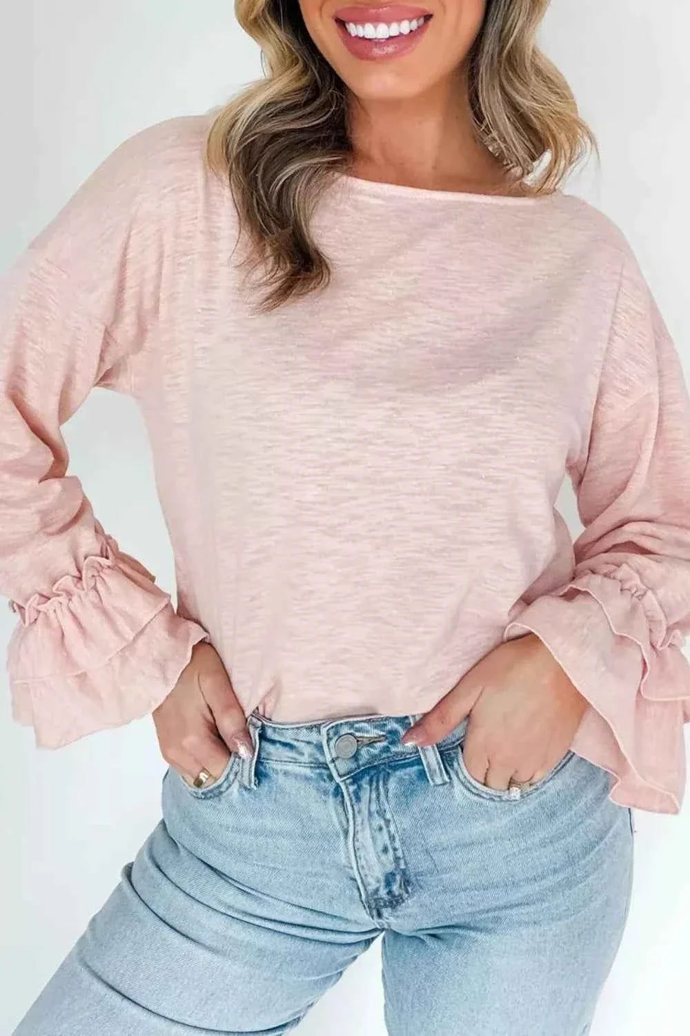Long Sleeve Ruffle Cuff Casual Elegant Top