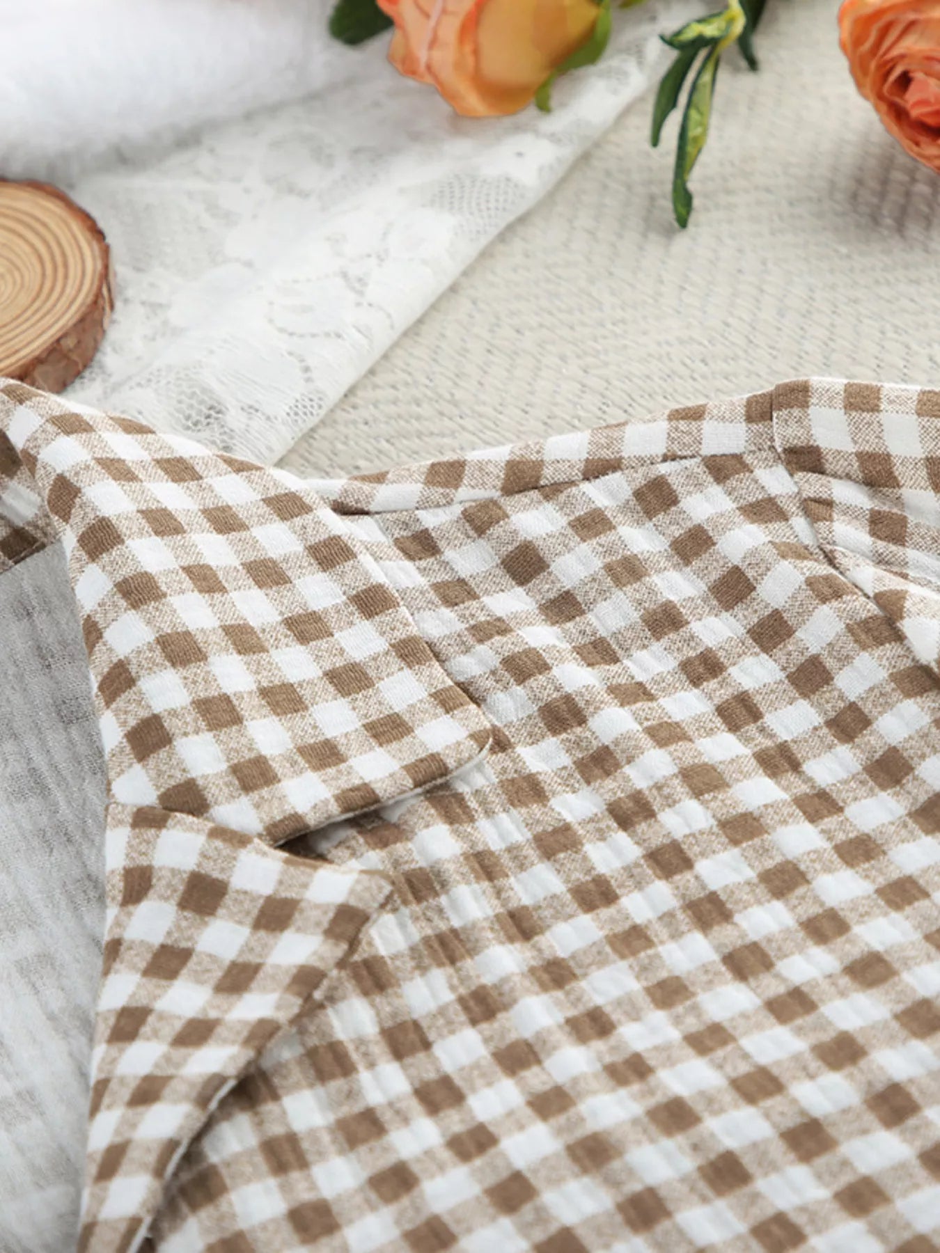 Gingham Ruffle-Trim Top and Pants Lounge Set